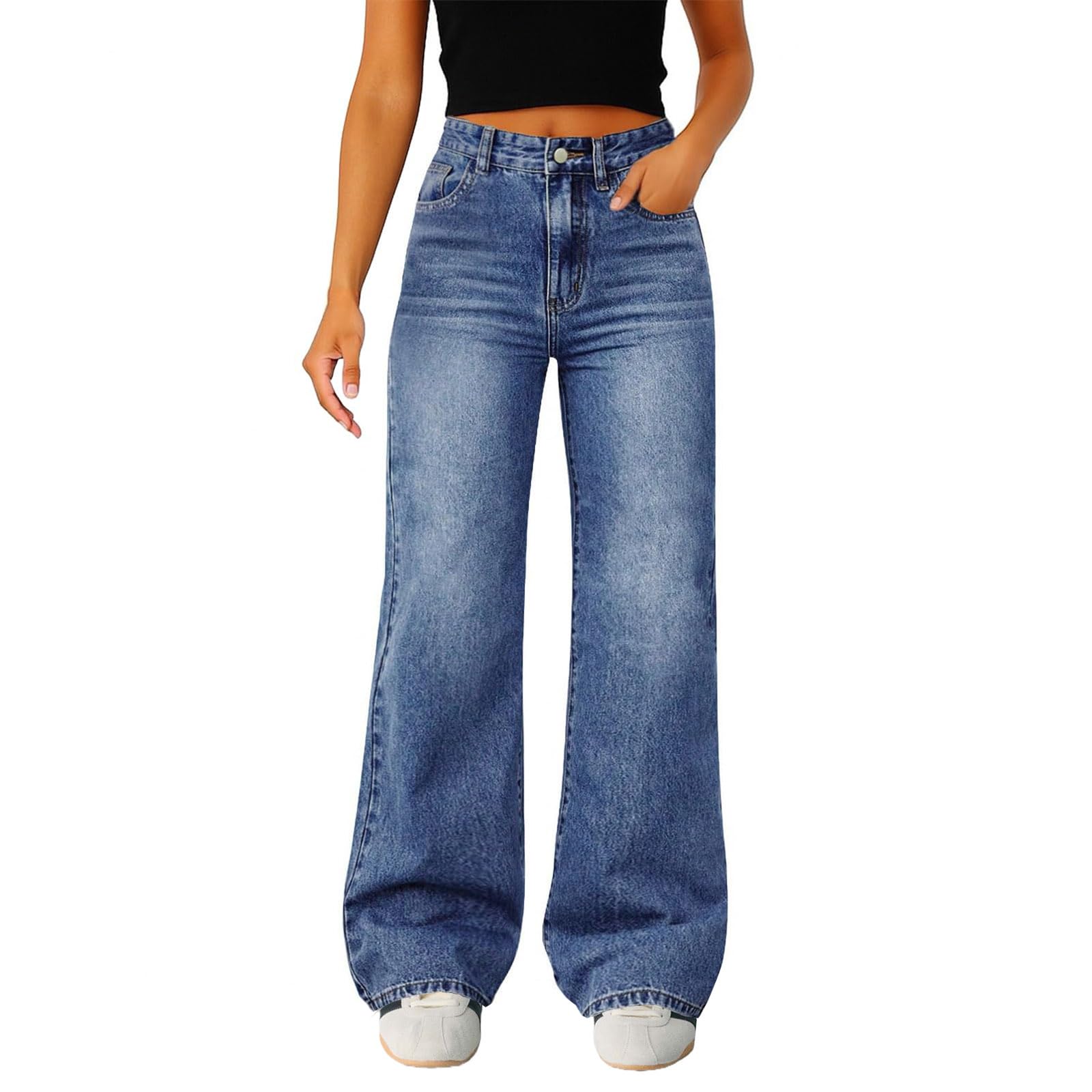 Slakkenreis Woman Wide Leg Jeans High Waisted Baggy Jeans Boyfriend Jean Elastic Waist Stretchy Jean Straight Leg Denim Pants