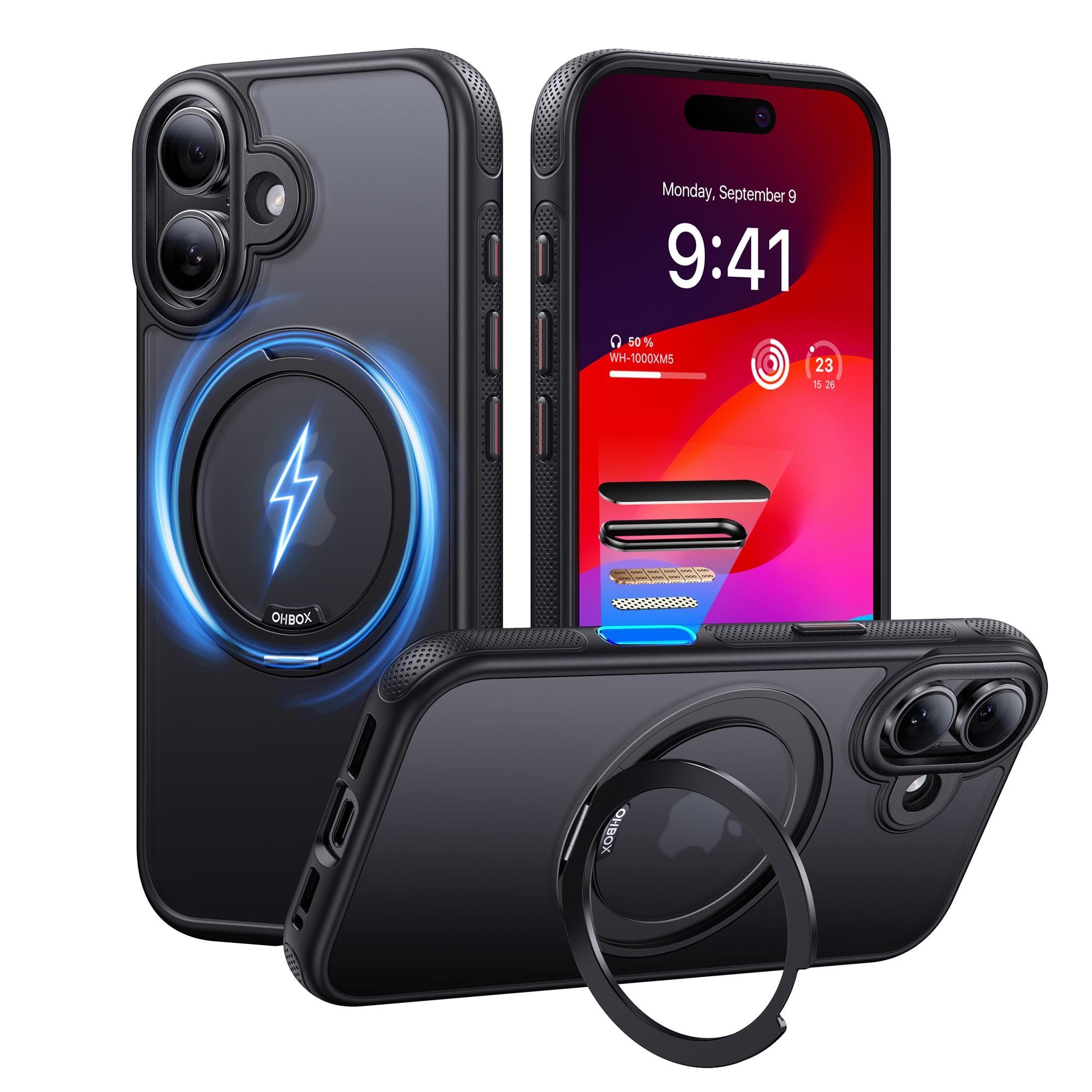 iPhone17 ケース MagSafe対応 360°回転スタンド スタンド付き…