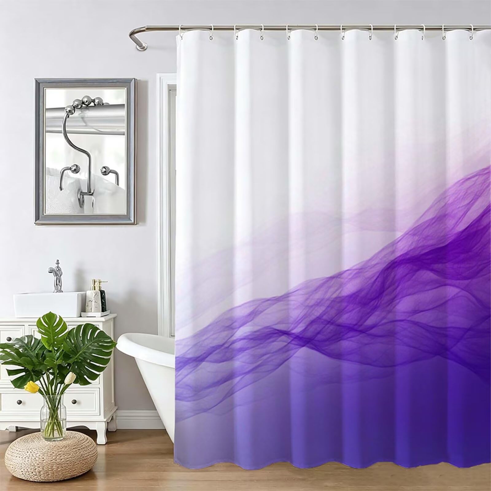 Tenda Doccia in Poliestere Viola,Tende per Doccia Extra Lunga 240x200cm,Semplice Tenda Vasca da Bagno Tessuto Lavabile,Impermeabile e Facile da Pulire,con 12 Ganci,Decorazione per Bagno,Hotel Z-40