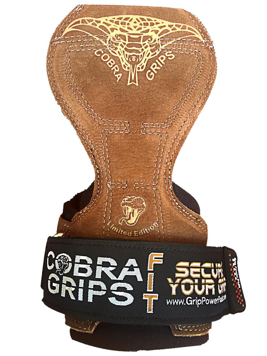 Cobra Grips Fit Gewichtheber-Handschuhe, robuste Gurte, Alternative zu Powerlifting-Haken für Kreuzheben mit eingebautem verstellbarem Neopren gepolsterte Handgelenkbandage Bodybuilding (braun leder)
