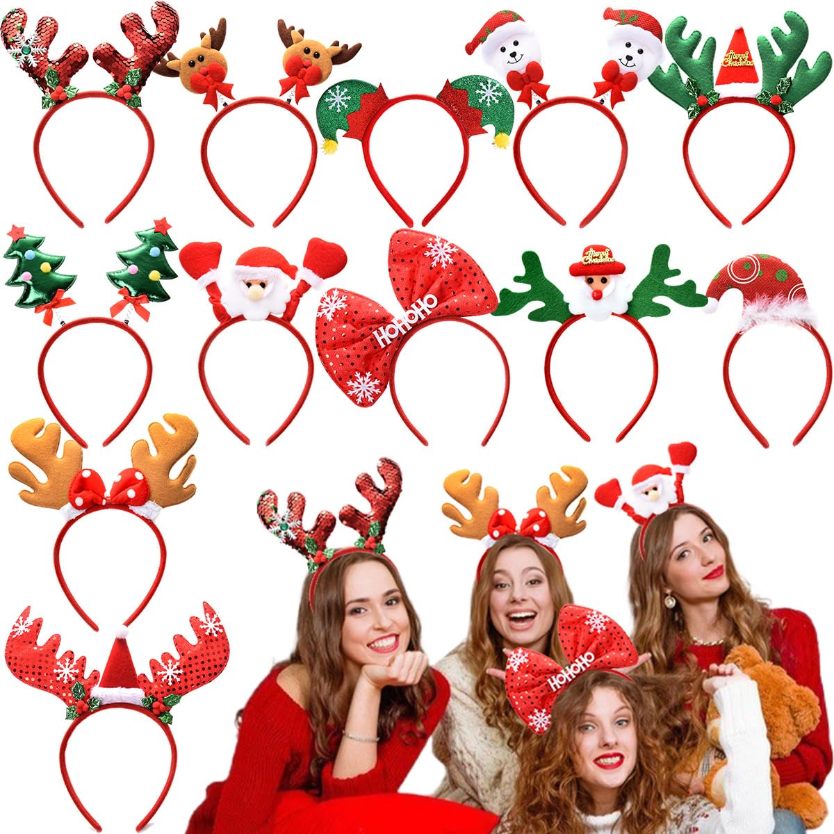 Dwenarry 12Pcs Christmas Headbands Holiday Party Headband Xmas Headwear for kids/Adults