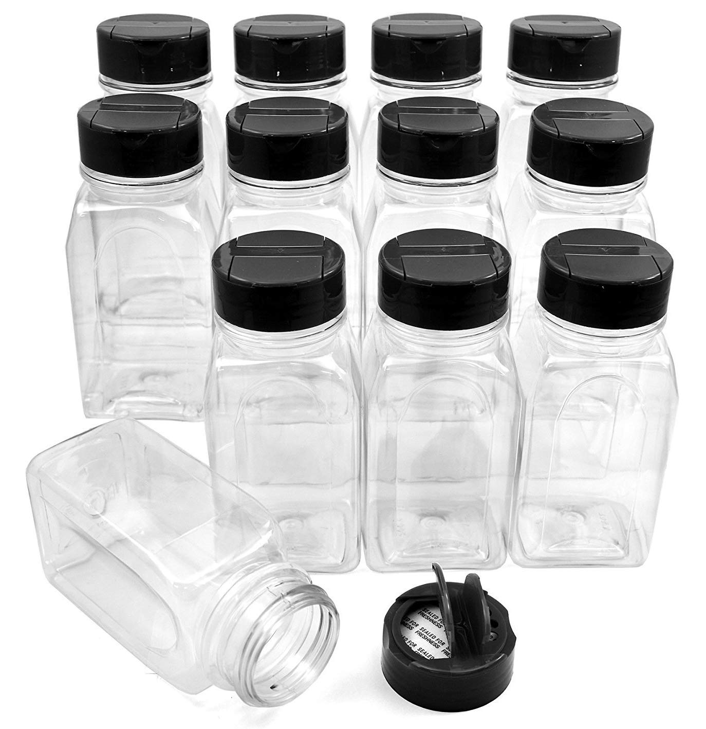 Buy RoyalHouse 12 Pack 9.5 Oz Plastic Spice Jars with Black Cap, Clear