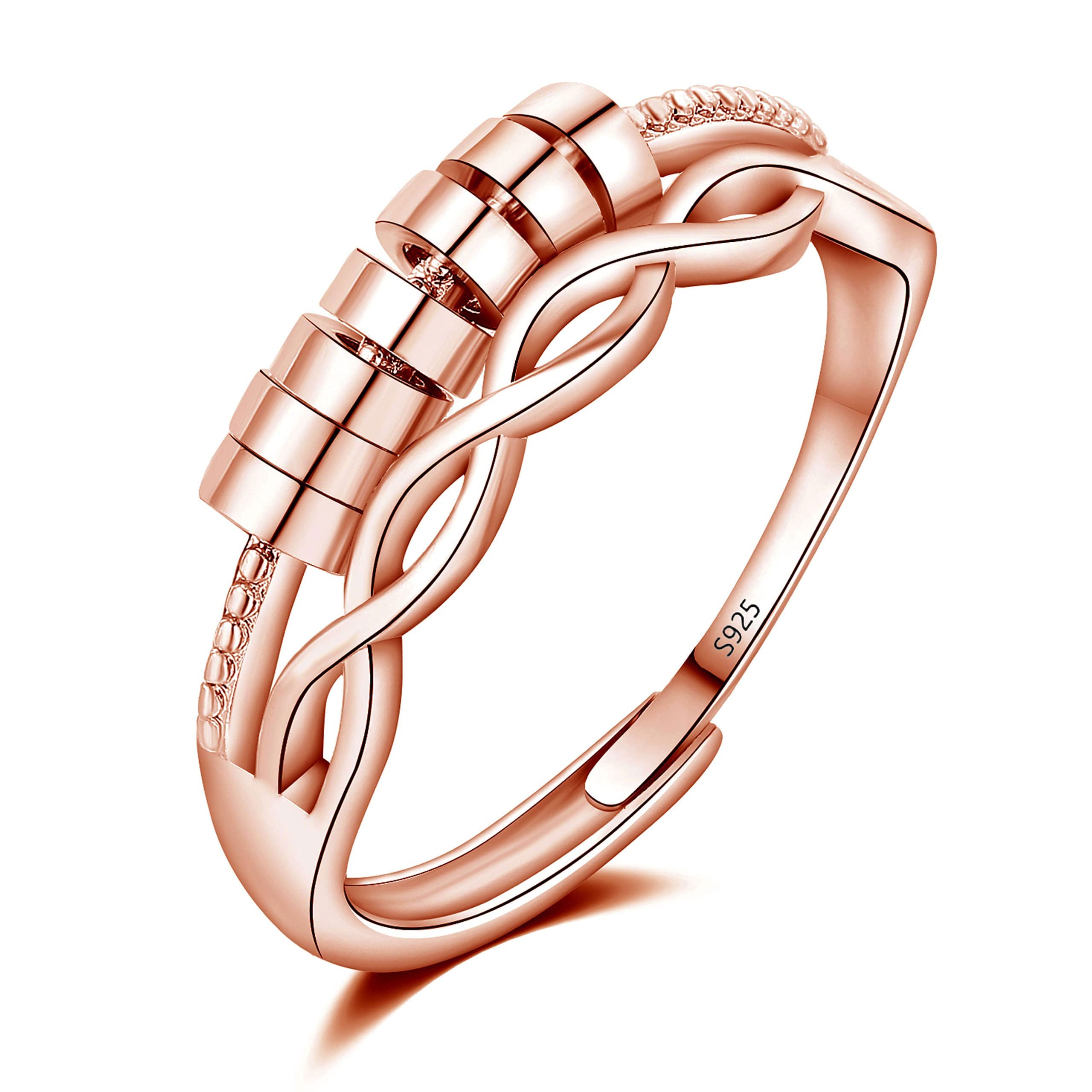 Josfeva Silber Anxiety Rings, 925 Sterling Silber Angst Ring, Offen Einstellbar Anti Stressring Dekompressionsringe mit Band, Unendlichkeit Angstring Fidget Ringe Zappelring für Anxiety Damen Mädchen