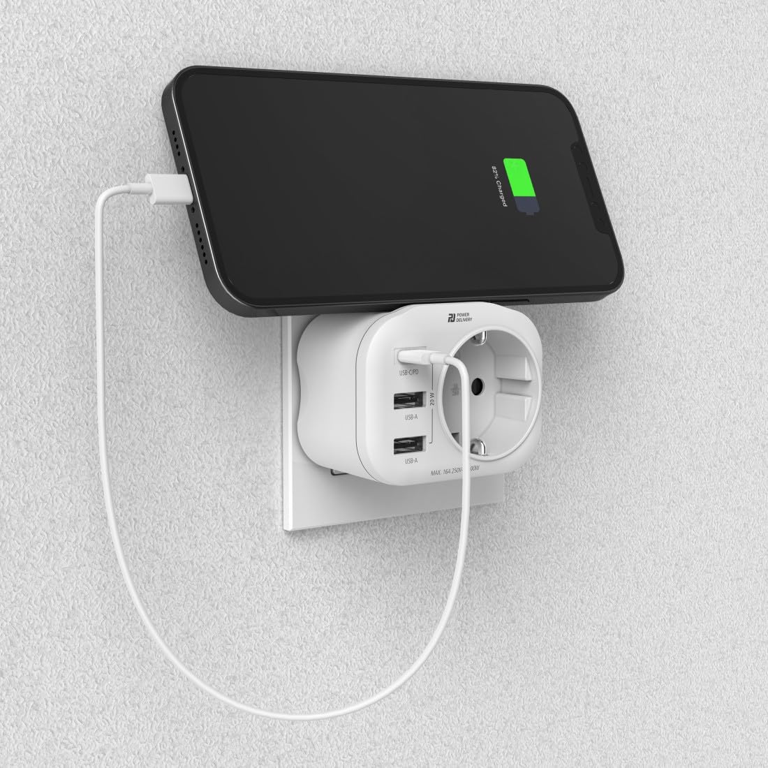 Hama adapter do gniazdka z ładowarką USB (gniazdo elektryczne do kontaktu, PD, Power Delovery, USB A, USB C, 20 W) biała