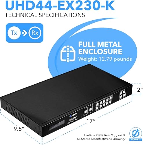 Miniatura 3 de OREI Matriz extensor HDMI 4K 4x4 profesional - HDBaseT UltraHD 4K  60Hz 420 sobre cable CAT5e67 individual con conmutador HDR y control IR, RS-232 -