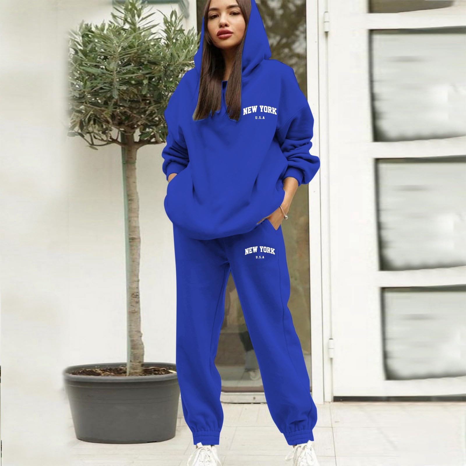 Générique Ensemble 2 Pièces Femme Coton Haut et Pantalon Survêtement Sport Manches Longues Ensemble Jogging Détente Maison Set Coordonné Deux Pièces A82