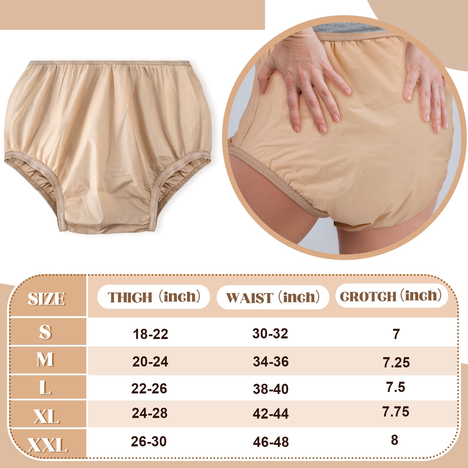 10 Pcs Adult Plastic Diaper Cover Pull-On Cover Plastic Pants Reusable Incontinence Waterproof Plastic Pants(Beige,XX-Large)