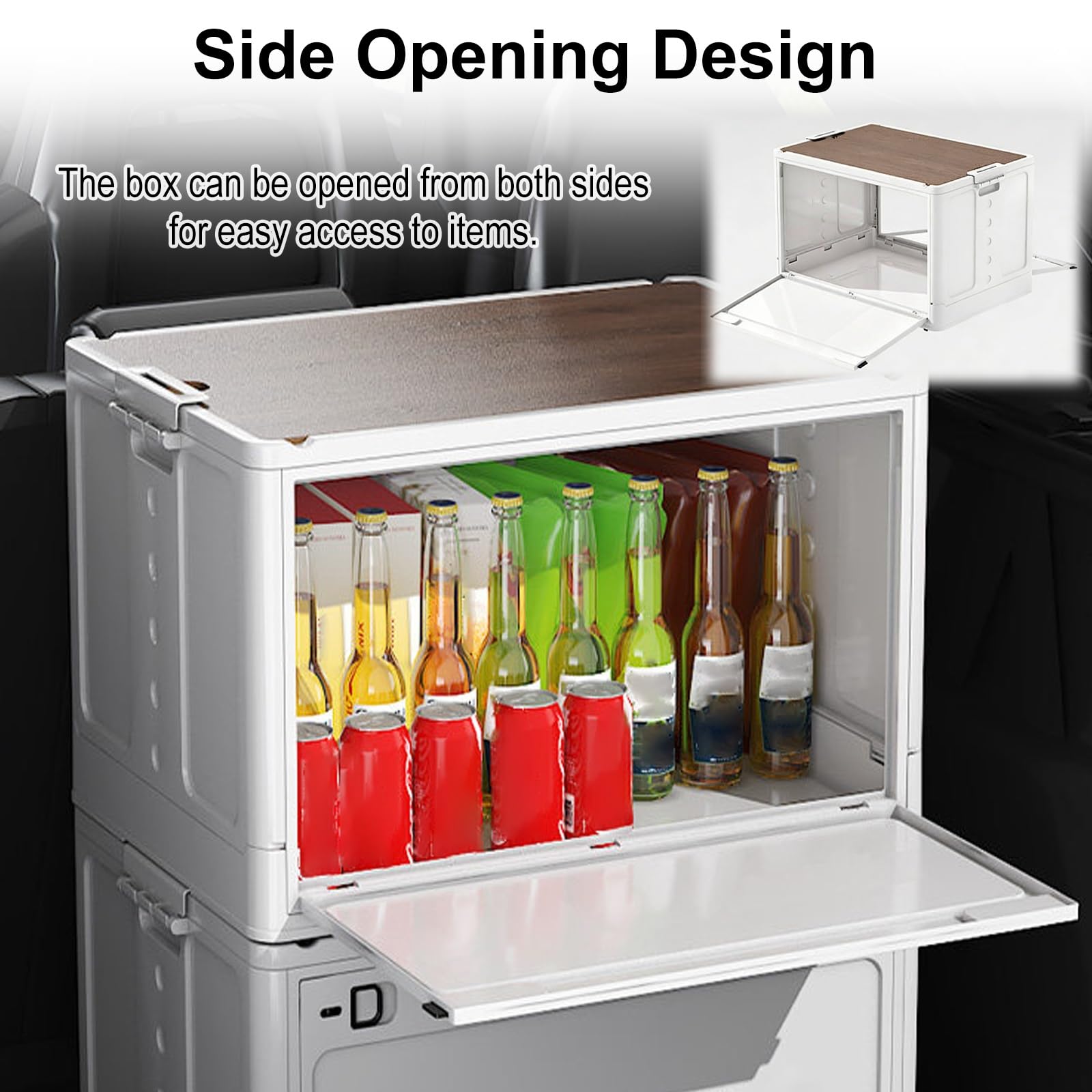 Caja de almacenamiento plegable para acampar Caja de Almacenamiento de Camping con Apertura Lateral, Caja de Almacenamiento Plegable, Organizador(Green,50x35x24.5cm/19.7x13.8x9.6in)