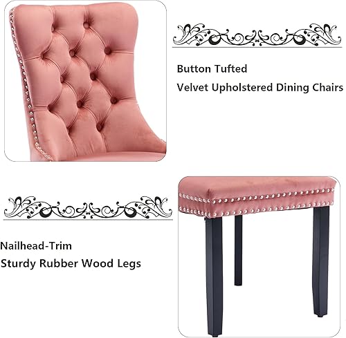 Miniatura 51 de Aoowow Juego de 2 sillas de comedor tapizadas de terciopelo, sillas laterales sin brazos con respaldo de ala, botones y patas de madera maciza para