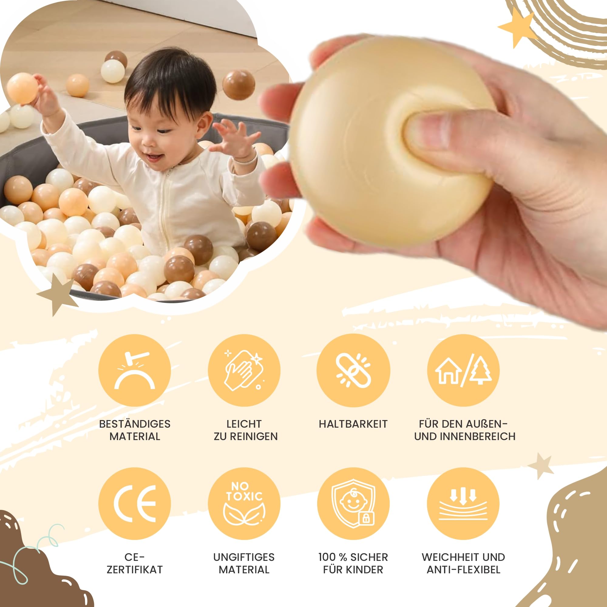 Ubaby 200 Bolas de Piscina Infantil ⌀ 7cm - Certificadas CE para Niños - Bolsa de Transporte incluida cómoda de Llevar - Bolas de Colores para Piscina