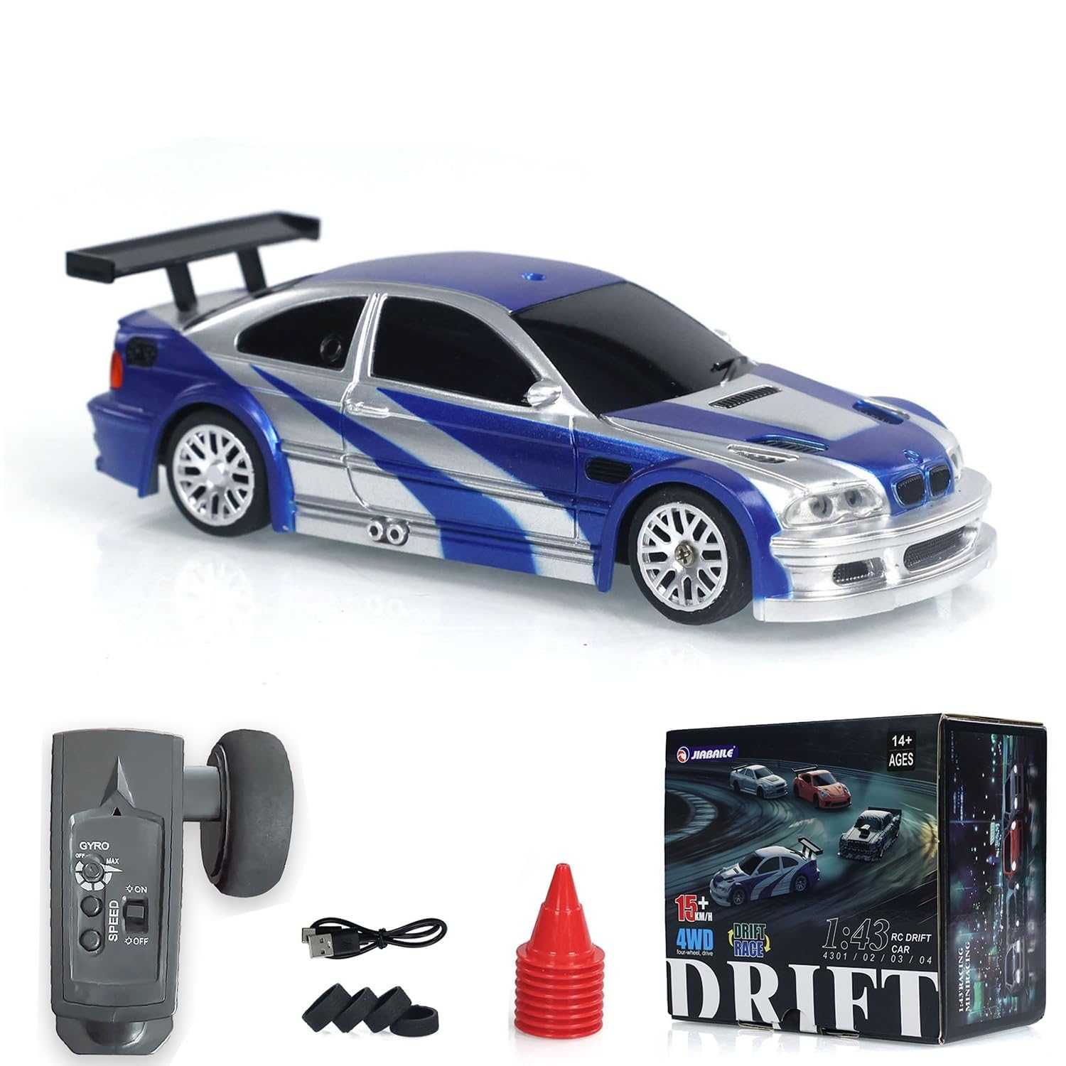 FEXXA😍 1/43 Scale RC Drift Race Car Gyro 4WD Ready to Go Mini Remote Control Car High Speed Model (1:43 RC Drift BMW M3 GTR-Blue)-image-33