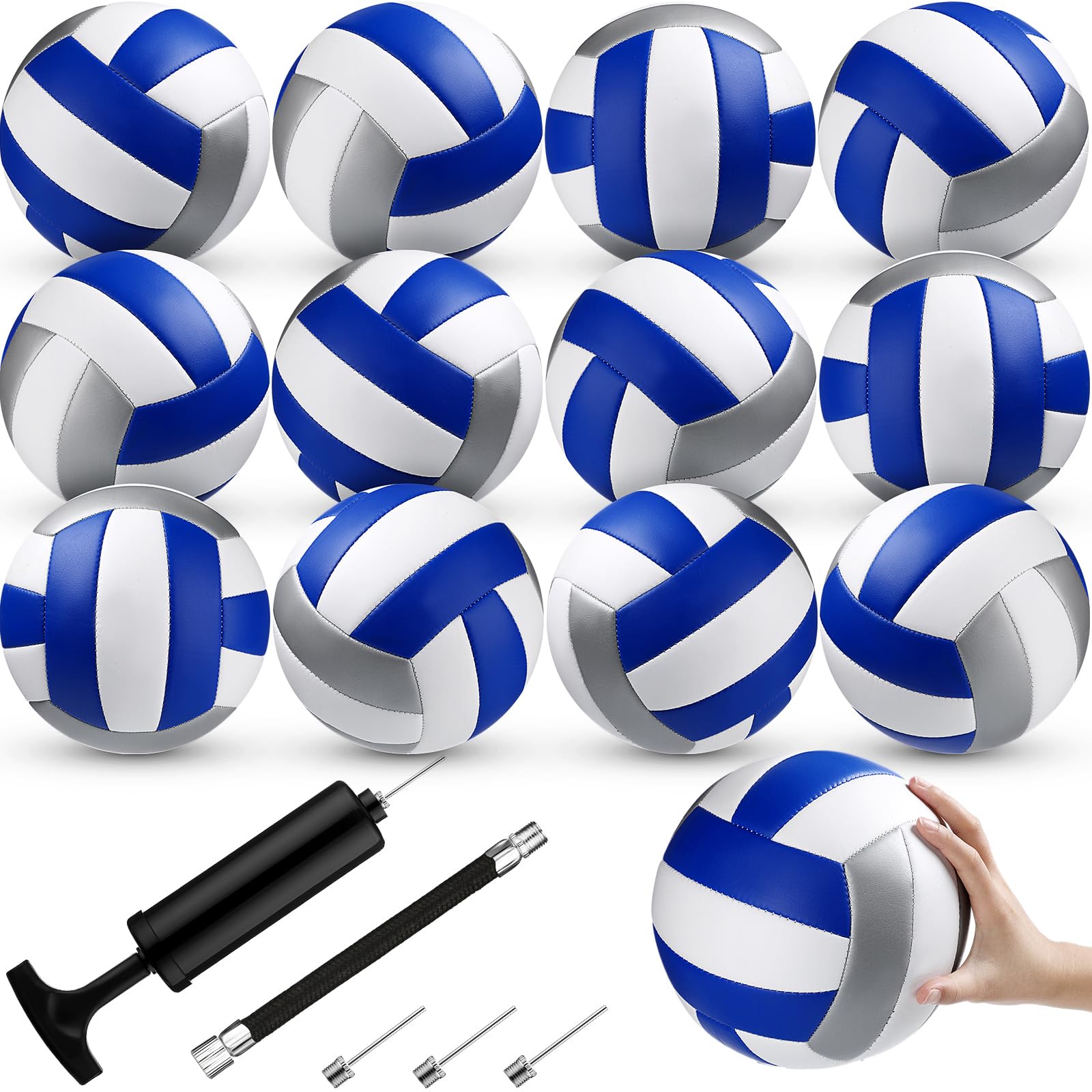 Wettarn 12 Pcs Official Size 5 Volleyballs Bulk Soft Recreational Volleyballs with Pump Regulation Size for Beginner Indoor Outdoor Beach Gym Pool Sand Sport