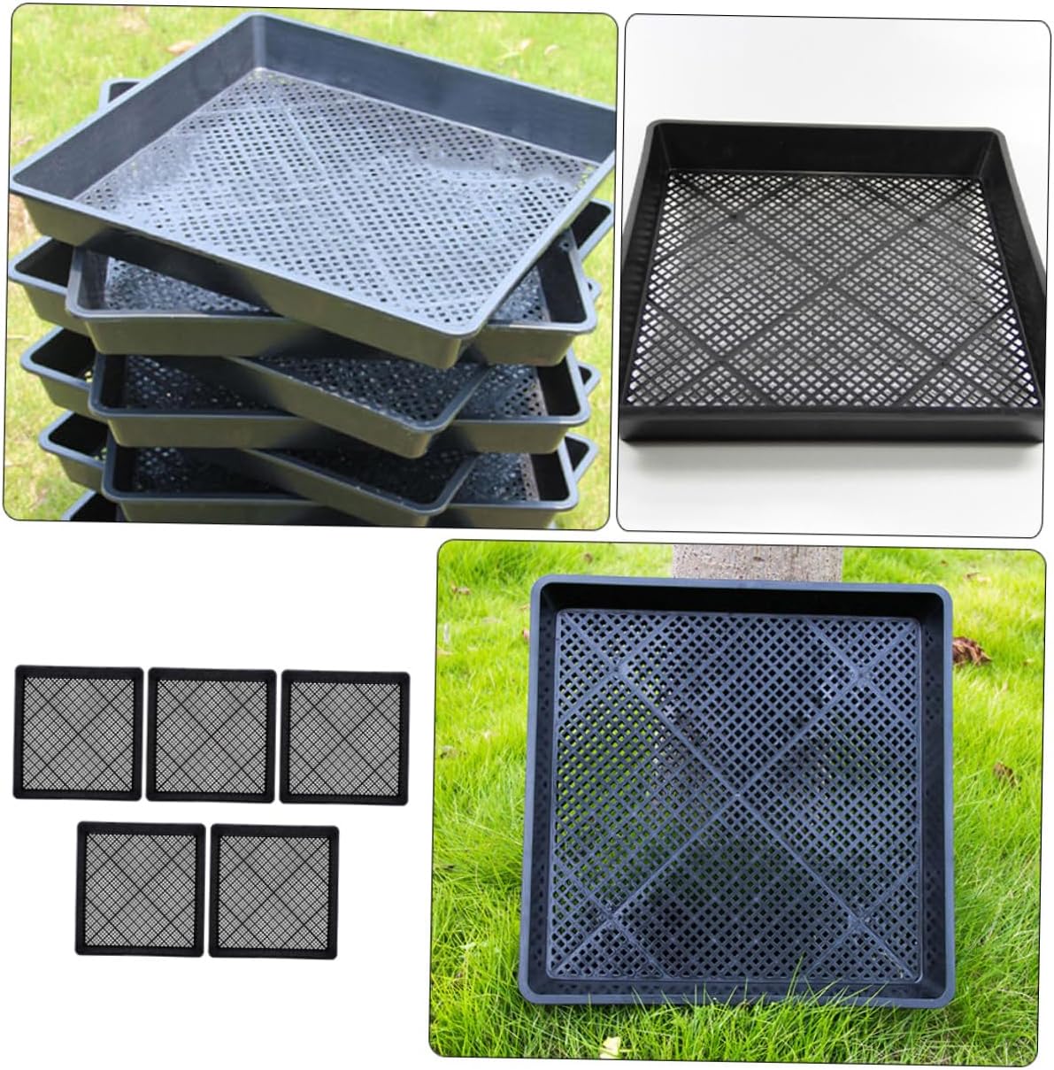 5Pcs Plant Growing Trays Nursery Growing Containers with Cell for Germination and Seed Starting Durable Black Square Planting Trays for Balcony and Indoor Gardening