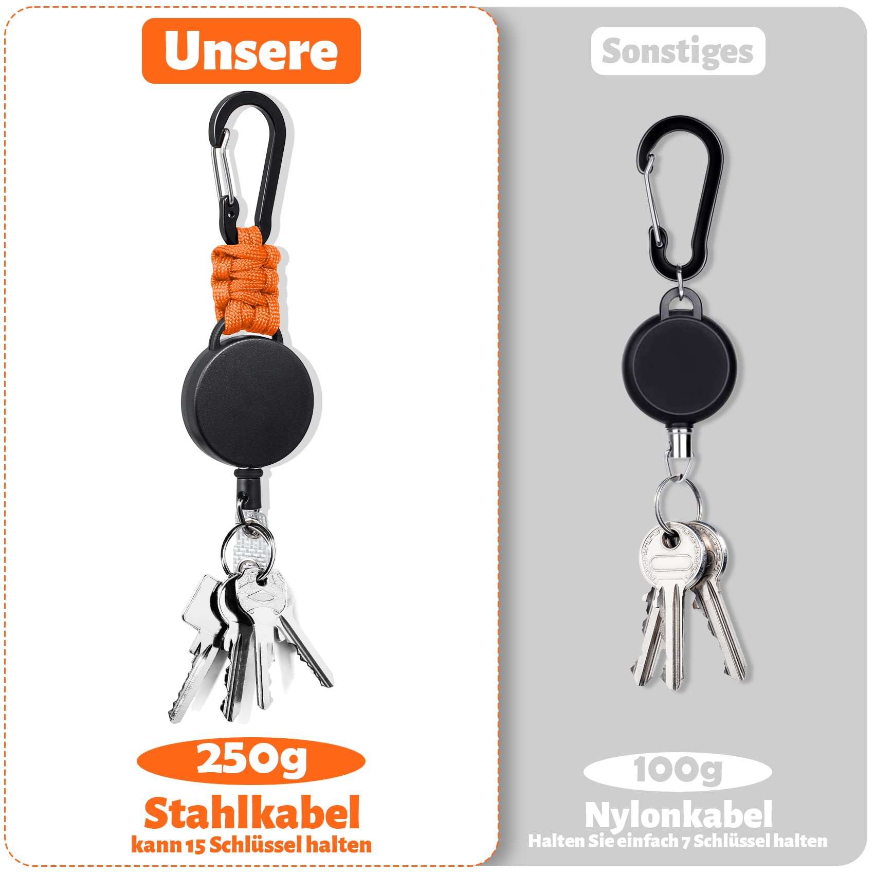 Portachiavi Allungabile Con Cordino In Acciaio - Estensibile Fino A 60cm, Moschettone Resistente - Foto 9