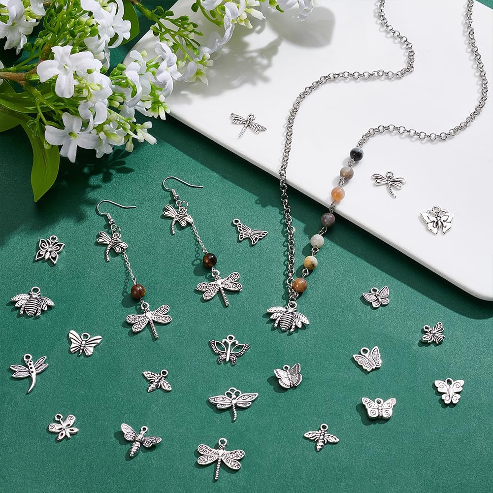 UNICRAFTALE 100Pcs 20 Styles Butterfly Charms Antique Silver Litter Flying Animal Charms Alloy Tibetan Fly Insect Charm for Spring Summer Braclet Necklace Jewelry Making - Image 2