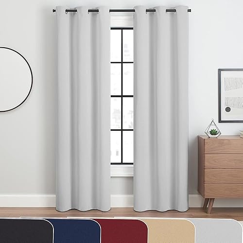 ECLIPSE Andover cortinas blackout térmicas y sólidas de triple tejido con ojales para dormitorio 2paneles 42pulgadas x 84pulgadas blanco plateado
