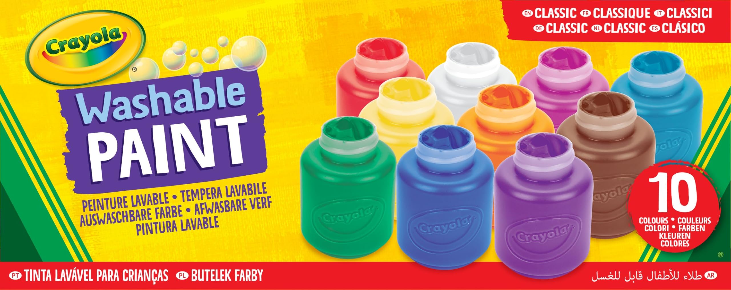 CRAYOLA - 10 Botes de Pintura Lavables, Paquete de 10 Botes de 59 ml, Edad Recomendada: a partir de 3 Años, 54-1205