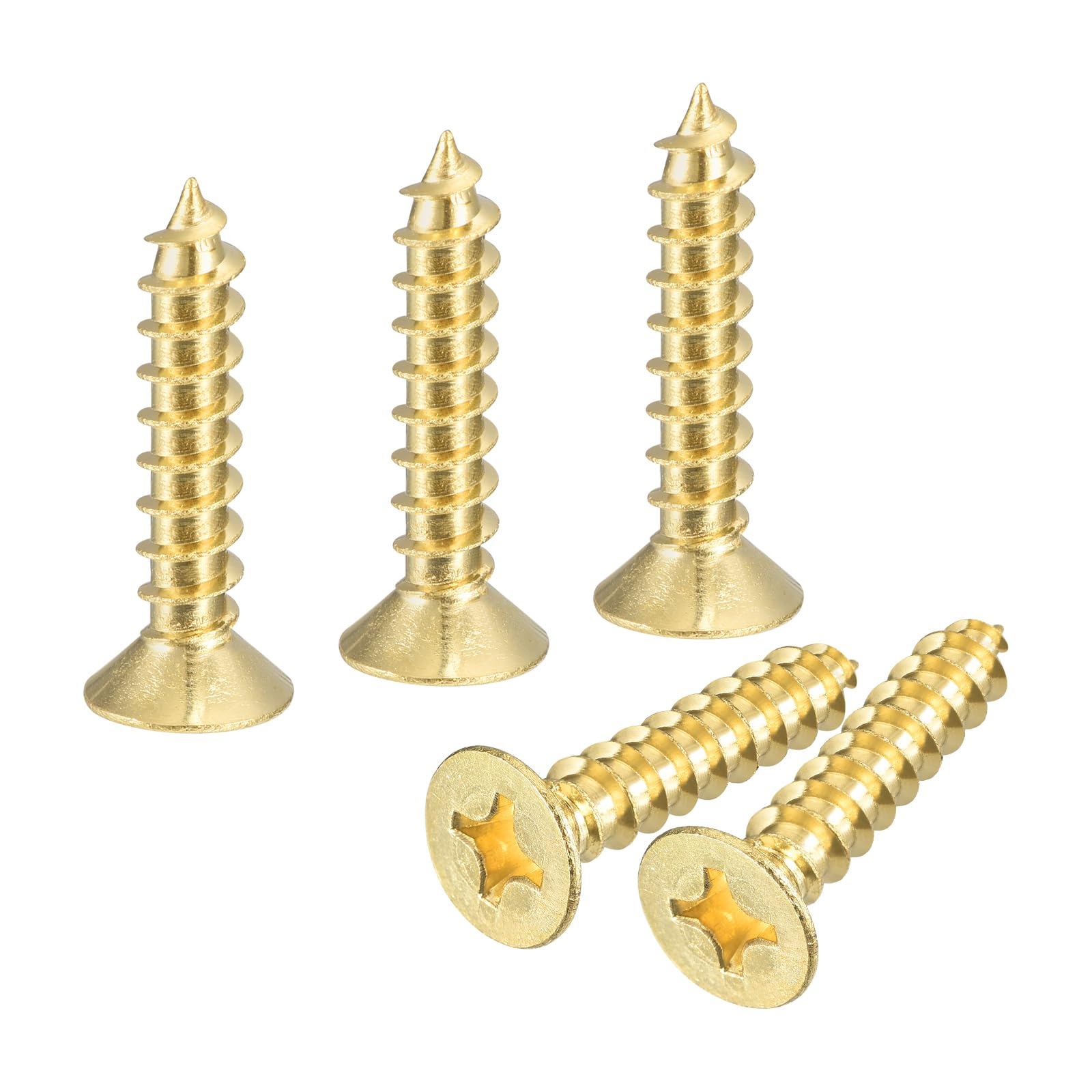 sourcing map 5Pcs Brass Wood Screws, M6 x 30mm Phillips Flat Head Self Tapping Screw WoodWorking Screw for Door Hinges, Wooden Furniture, Home Appliances