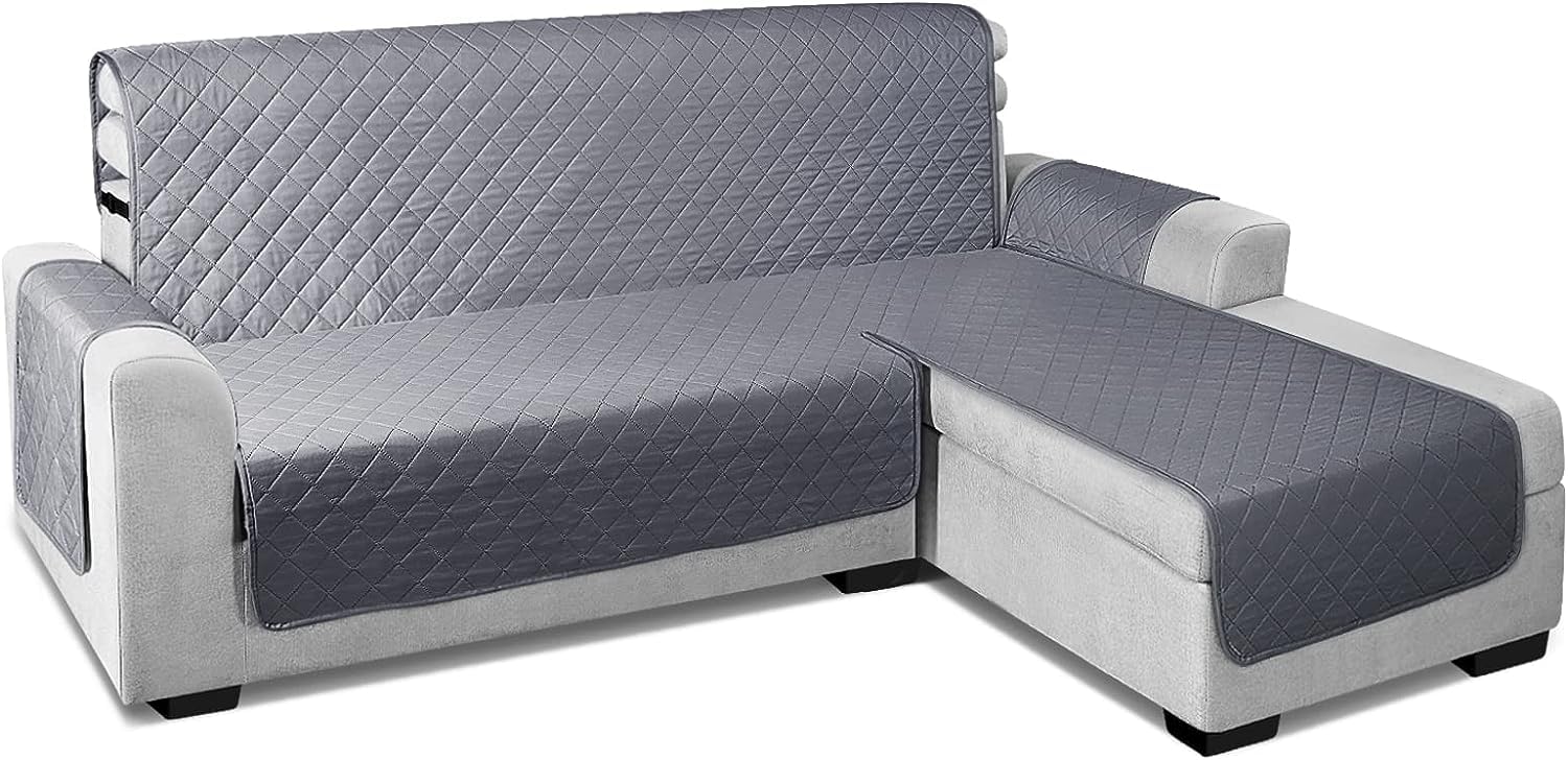 TAOCOCO Copridivano con Penisola 2 Posti (L 200 CM), Destra/Sinistra Universale Reversibile Impermeabile, Copridivano Chaise longue Antigraffio, Copridivano Angolare - Grigio Scuro