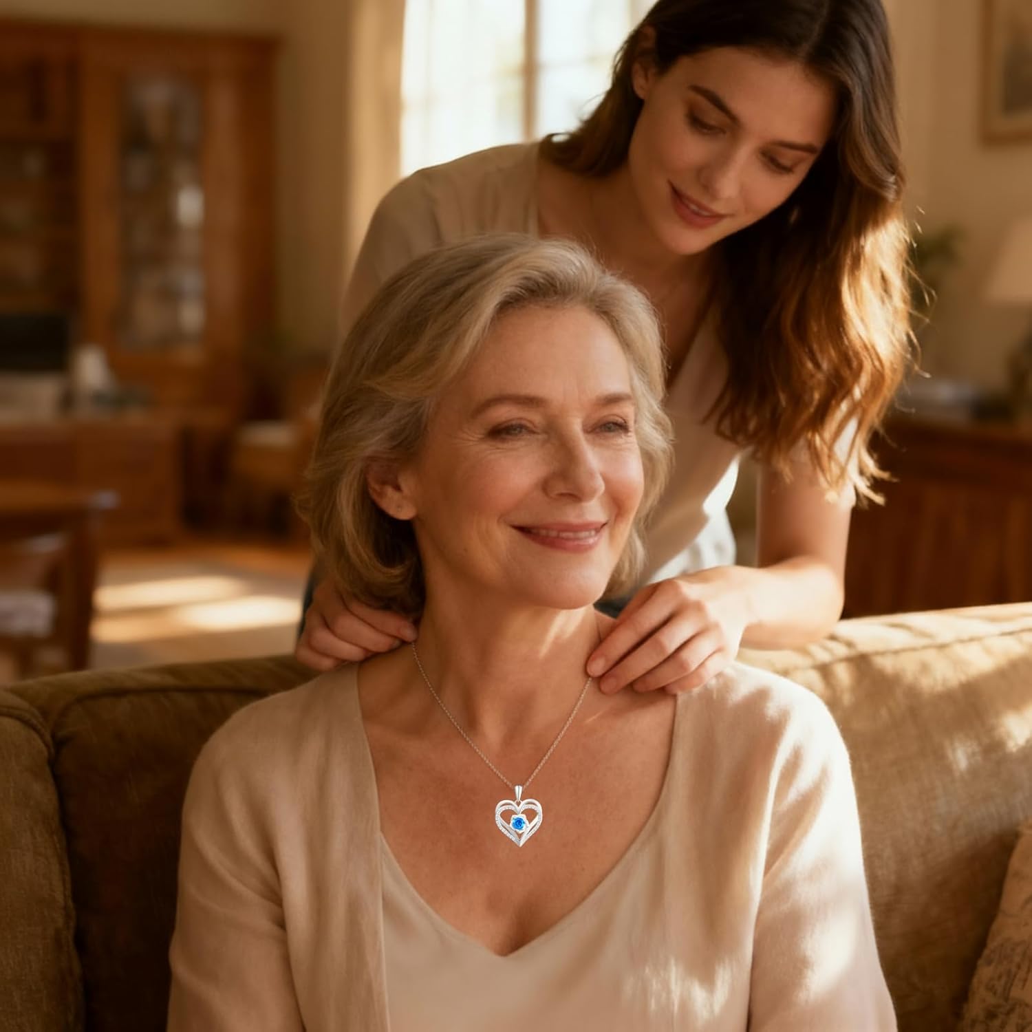 Birthstone Pendant Necklace for Women, Heart Jewelry with Rose Flower Birthday Gift Idea for Wife Girlfriend Mom Friendship on Valentine‘s Day Anniversary Christmas Wedding, 925 Sterling Silver - Image 2