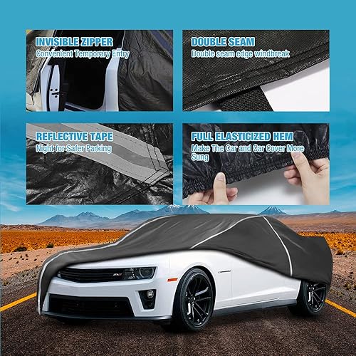 Miniatura 3 de Funda impermeable para automóvil compatible con Chevy Camaro 2010-2024 para todo tipo de clima, 6 capas, cubierta completa para automóvil con bolsa