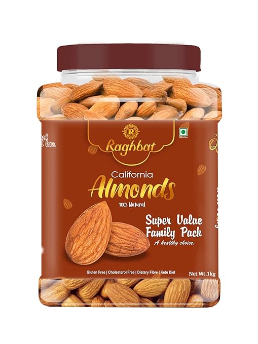 Raghbat Raw California Almonds 1Kg Jar Pack | Badam Giri | Nutritious & Delicious High in Fiber & Boost Immunity | Dry Fruits Real Nuts | Gluten Free