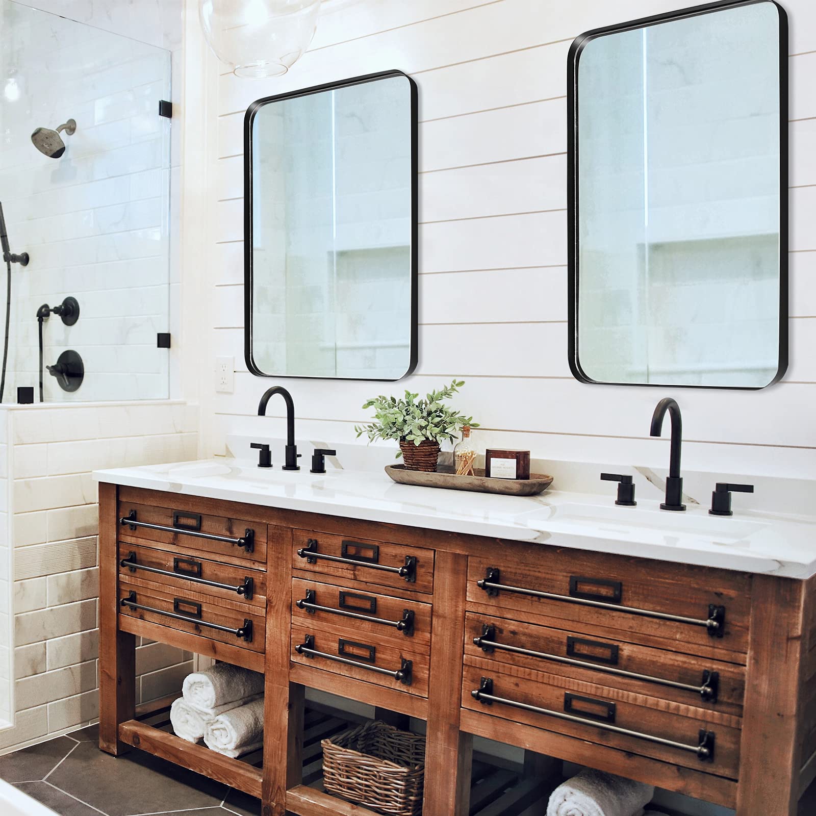 Bathroom Mirror for Wall, 36"×24" Rectangle Metal Framed Wall Mirrors Large Wall-Mounted Mirror for Bathroom Bedroom Living Room Entryway Decor Black