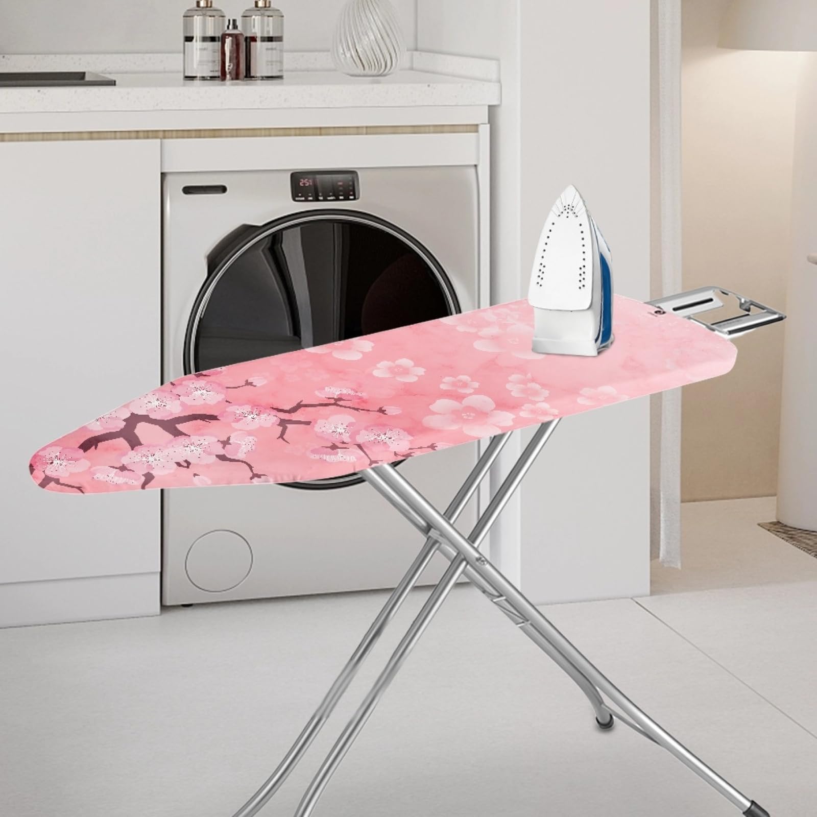 Micoklinlin Large Size Ironing Board Cover 57 x 18 Personalised Adjustable Heat Reflective Non Stick Scorch and Stain Resistant Elastic Edge Pink Iron Board Cover