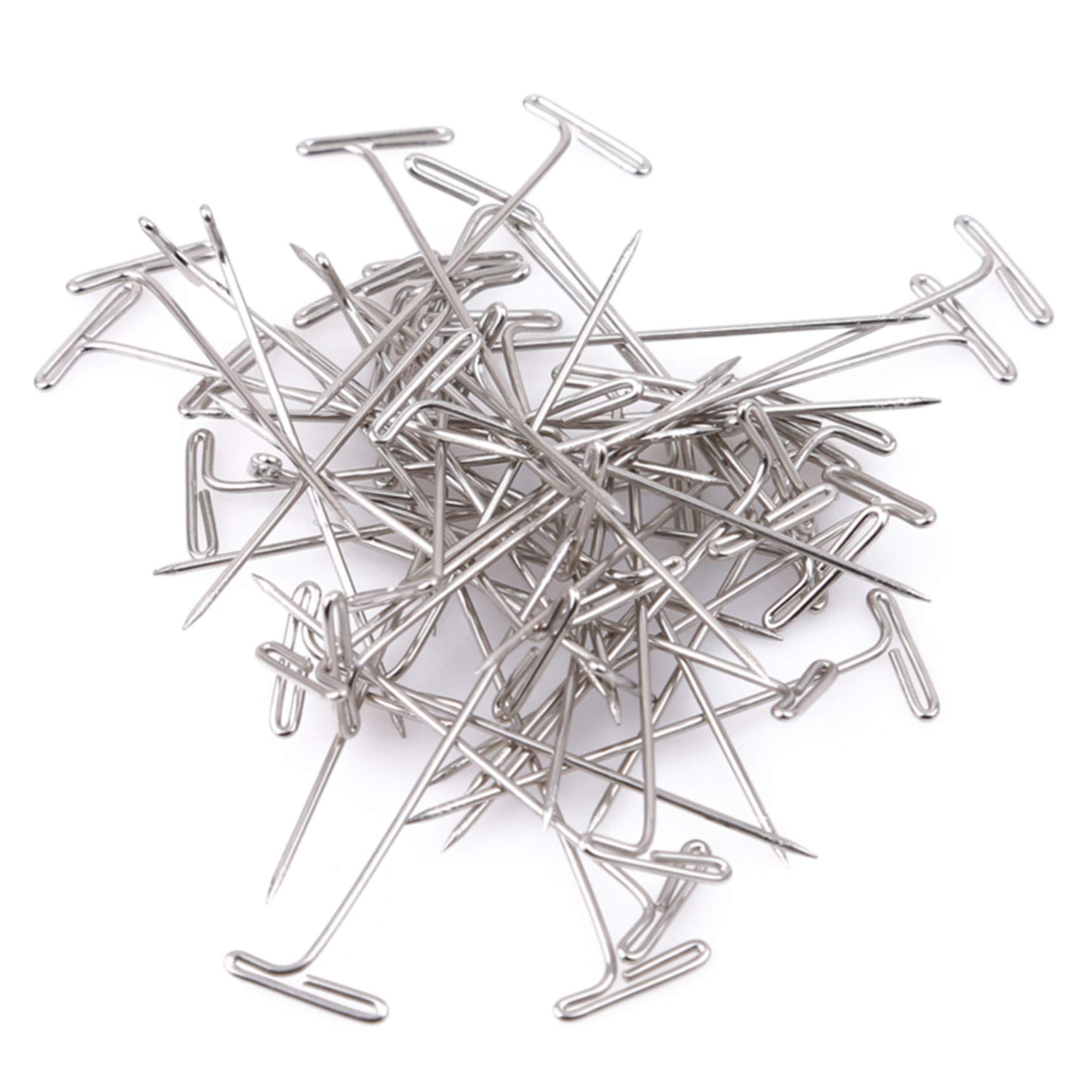 Sperrins 50 Pieces Strong Steel T-Pins for Blocking, Knitting & Modelling Nickel Plated T-Pin Needles with Hinged Reusable Tin