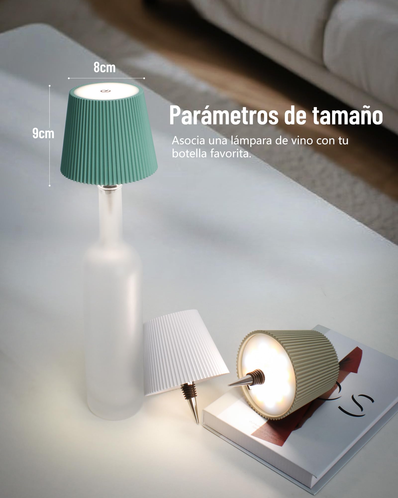 Beaeet lámpara Botella LED Blanca, Recargable USB-C, sin Cable, IP54, 3 Tonos Regulables, para Botella de Vidrio, Mesa, balcón, terraza, Camping, Fiesta