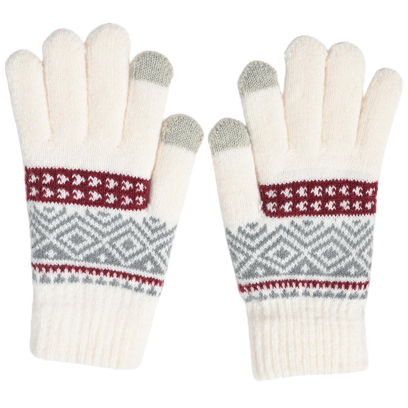 Men'S And Women'S Autumn And Winter Diamond Checkered Jacquard Plus Velvet Touch Screen Five-Finger Gloves