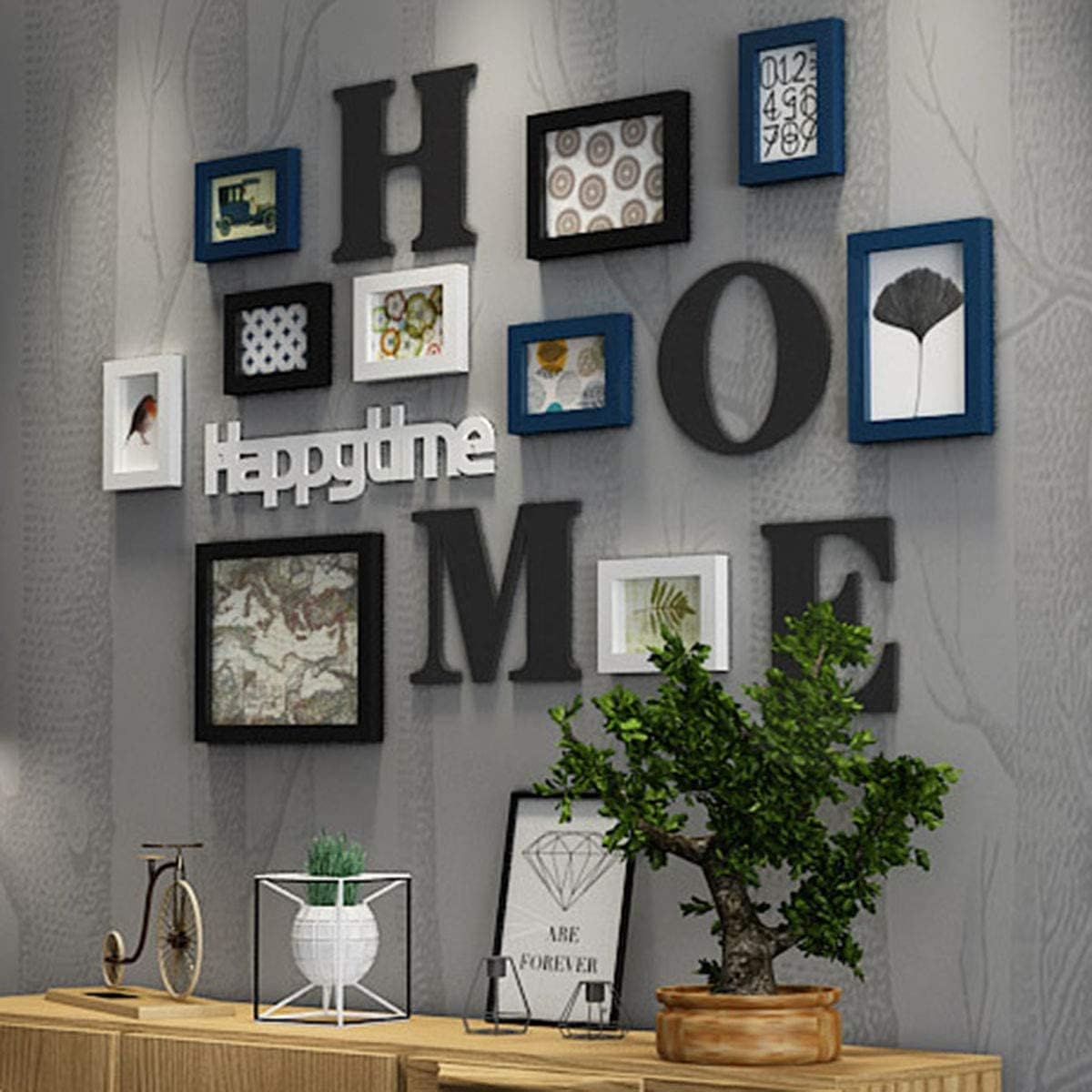 Photo frame collage Solid wood combination living room photo frame wall creative restaurant background wall decoration (Color : Blue)…