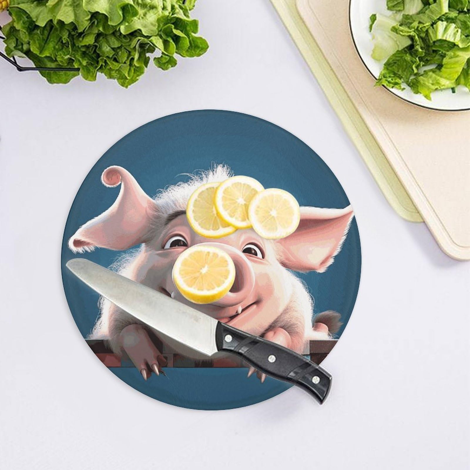 Smiling (22) Taglieri rotondi facili da pulire, taglieri per cucina di grandi dimensioni 7,9, taglieri essenziali da cucina, comodi per carne e verdure
