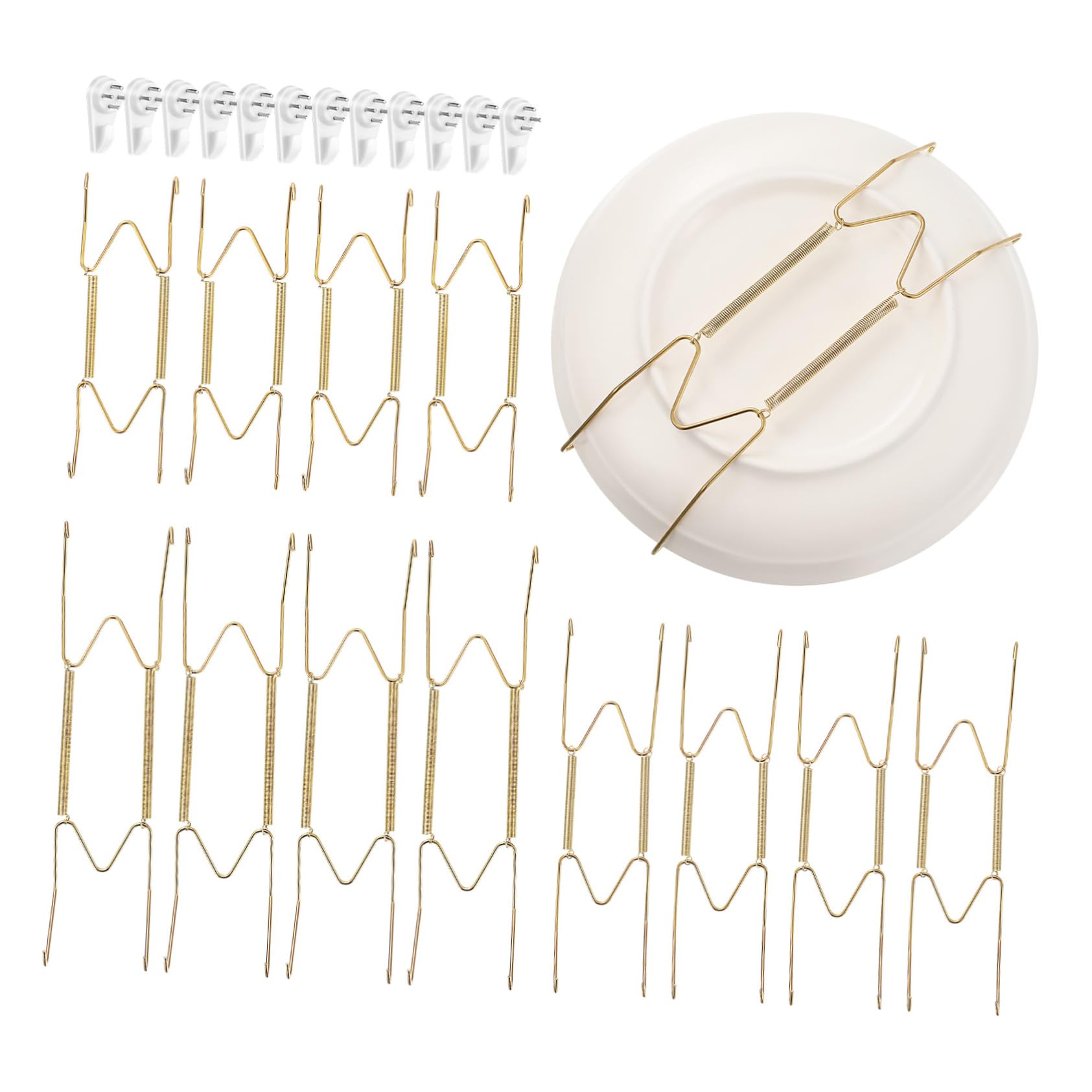 Alipis 12pcs Invisible Plate Hangers W-type Decorative Plate Wall Holders with Hooks Spring Design for Easy Setup Discreet Display and Photos Wall