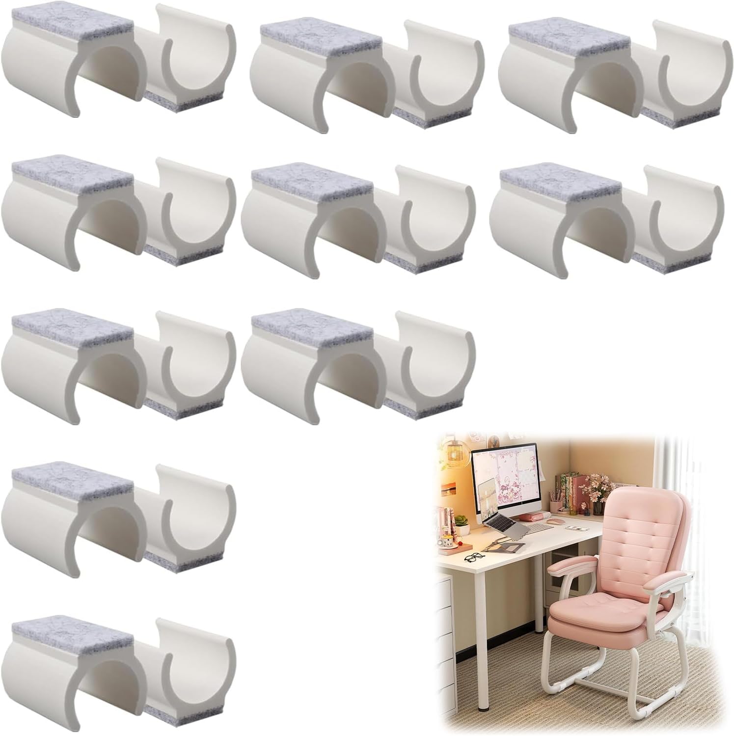 Pack of 20 Sliders, 25 mm Slides, Non-Slip and Silent Felt Mat, Protectors for Cantilever Chairs to Protect Tiles and Wooden Floors