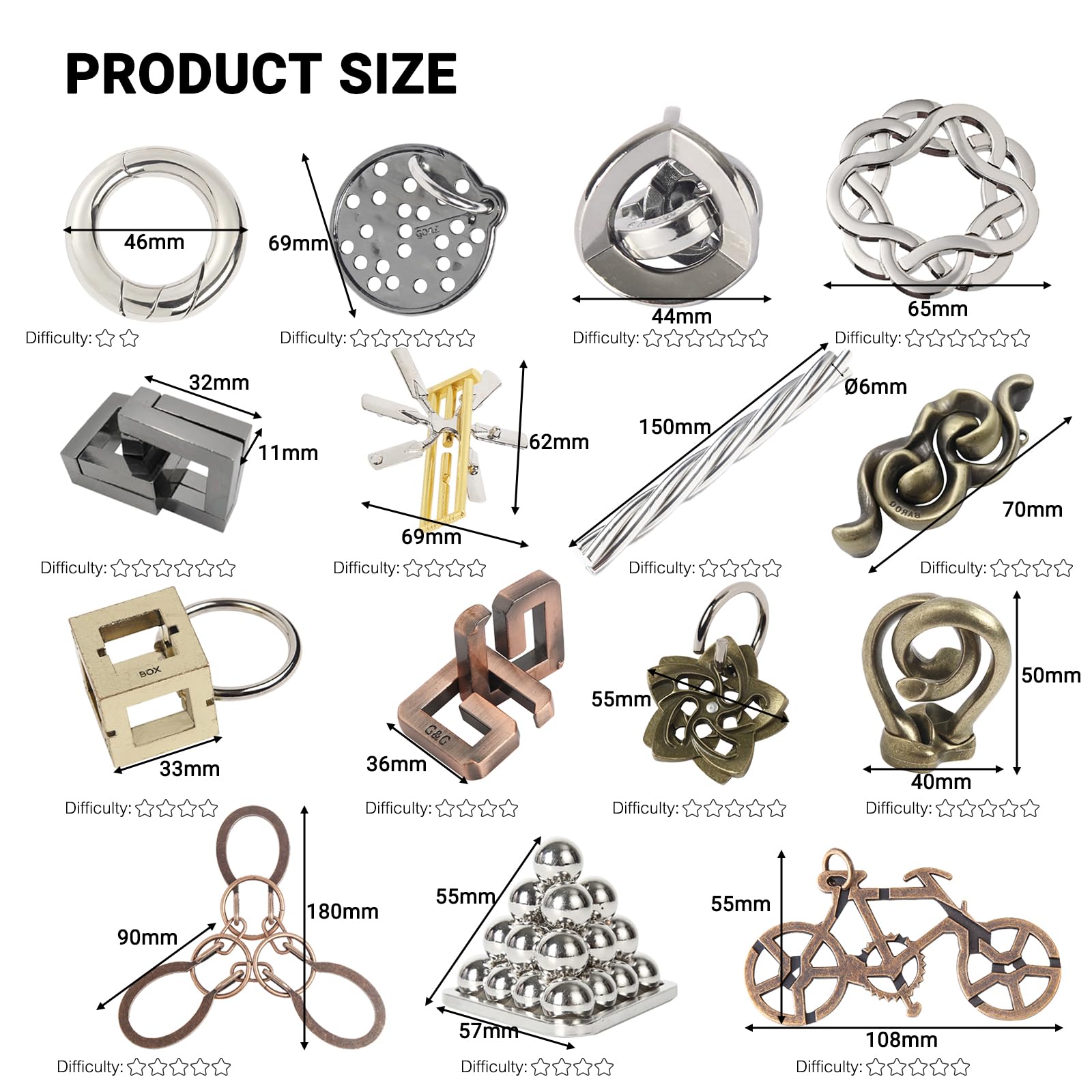 Joyeee 15 Pcs Brain Teaser Metal Wire Puzzles, Mind IQ Test Unlock Toy - Image 2