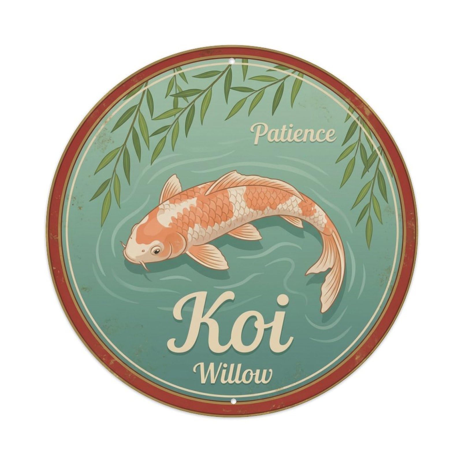 Xanthor Style Koi Fish Patience Willow Gentle Shade Metal Tin Sign