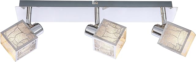 Stylish 3 Way Spotlight - 4W GU9 LED Ceiling Light Fitting with Leaser Cut Designer Shade Rectangle Plate Modern Kitchen Lighting