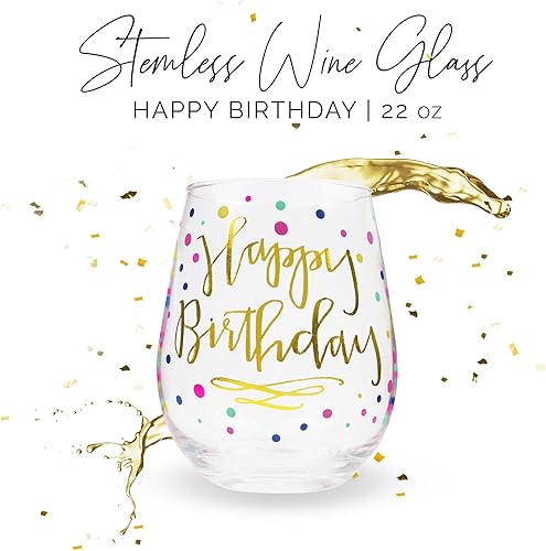 Miniatura 5 de Your Dream Party Shop Copa de vino de feliz cumpleaños, 22 onzas, sin tallo con impresión dorada, regalo para adultos y mujeres, tazas de feliz