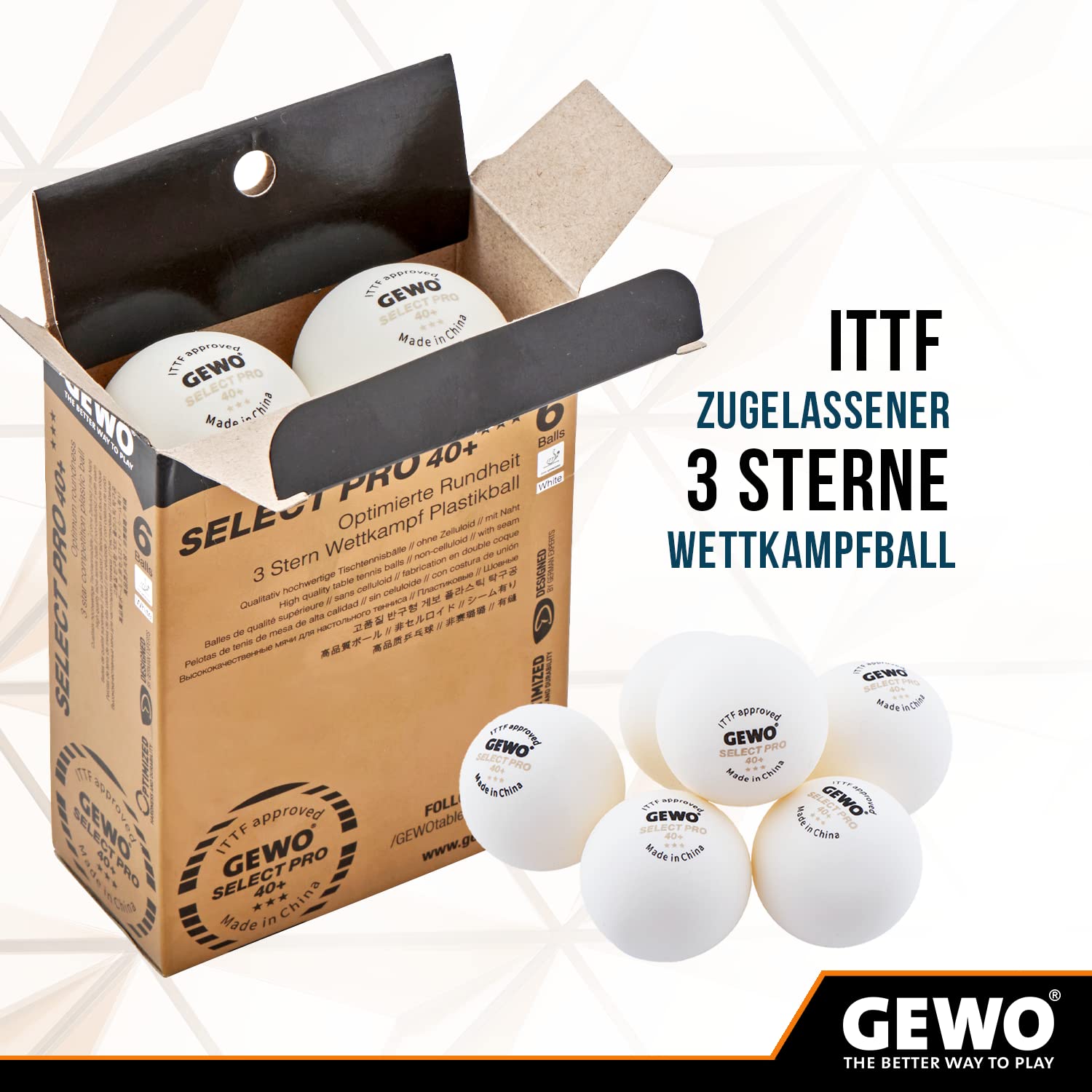 GEWO Select Pro 40 Plus ABS Table Tennis Ball - 6 Pack