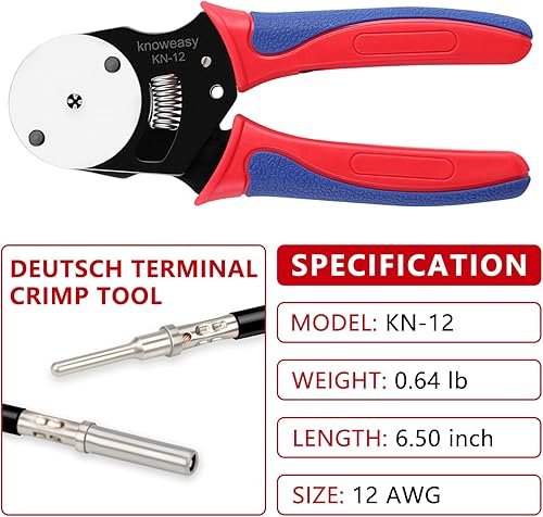 Miniatura 4 de Herramienta de crimpado Deutsch, crimpadora de barril cerrado knoweasy KN-12 sangría de 4 vías, herramienta de prensado de conector de 8 impresiones