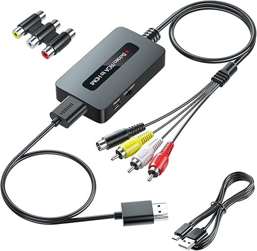 Convertidor RCA Svideo a HDMI con cable HDMI (RCA y Svideo integrado