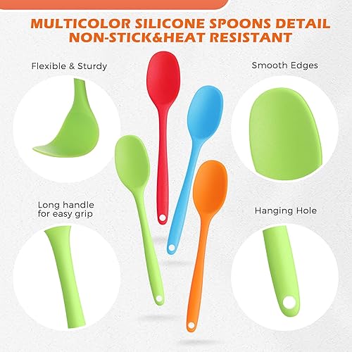 Miniatura 4 de Rtteri Juego de 20 cucharas de silicona antiadherentes, resistentes al calor, pequeñas cucharas para hornear, mezclar, agitar, girar, raspar la