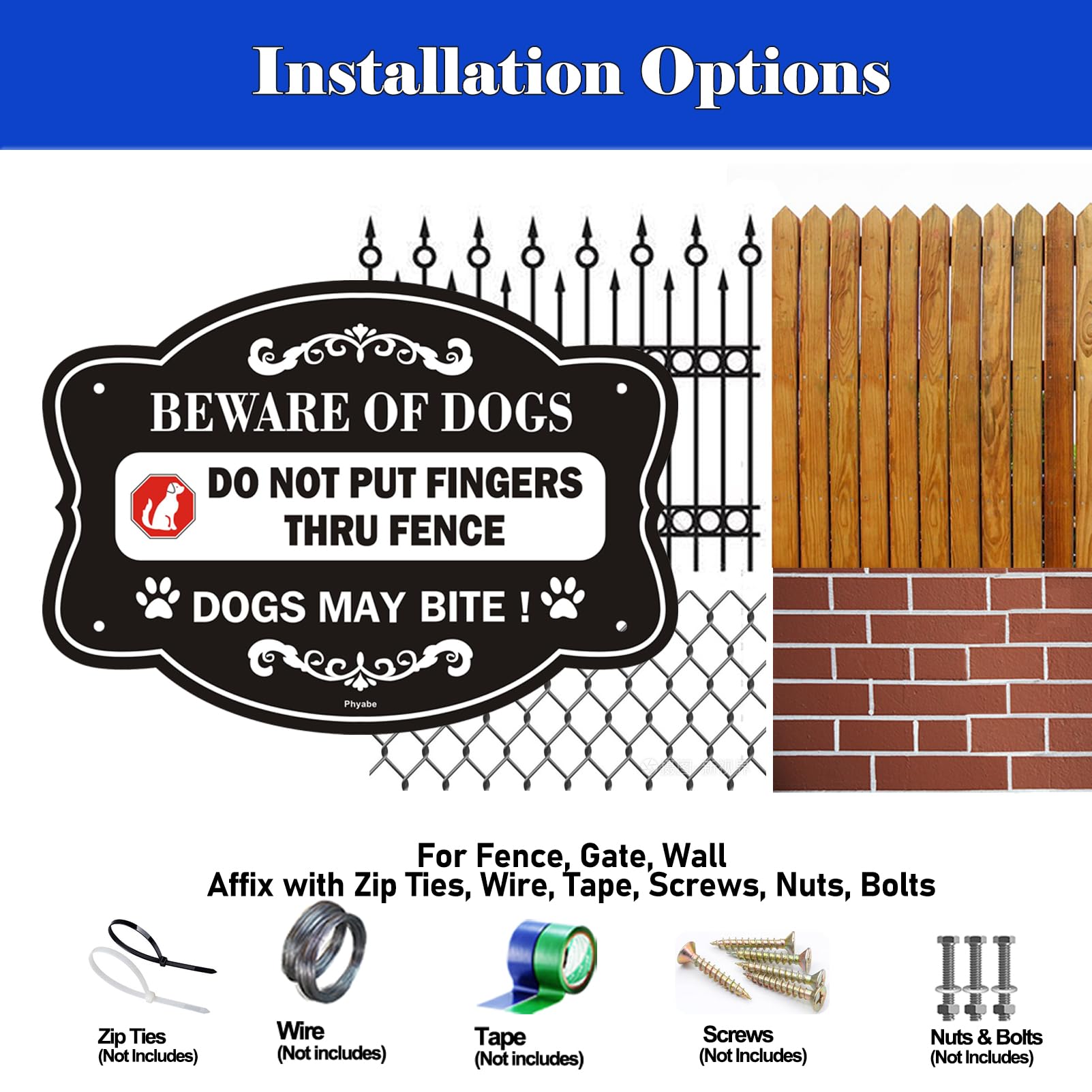 Phyabe 2 Pack Beware of Dog Sign for Fence Do Not Put Finger Thru Fence. 10 x 7 Inch Rust-Free Aluminum, Weather-Resistant - Image 4
