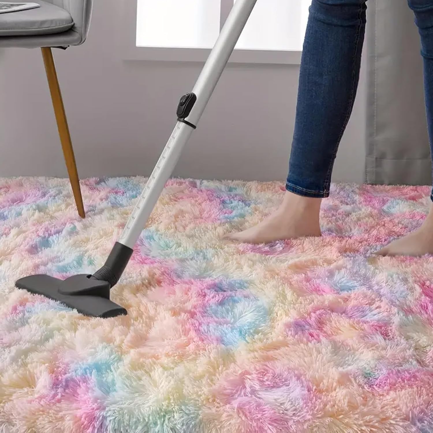 Tappeto per camera da letto, 160 x 200 cm, soffice tappeto shag per comodino, soggiorno, cameretta dei bambini, cameretta dei bambini, arcobaleno