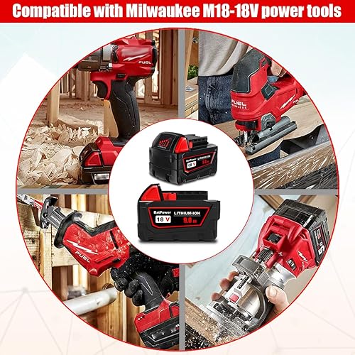 Miniatura 5 de BatPower Paquete de 2 baterías de litio XC9.0 de alto rendimiento 48-11-1890 18V 9.0AH para batería Milwaukee 18V 9Ah M18 48-11-1890