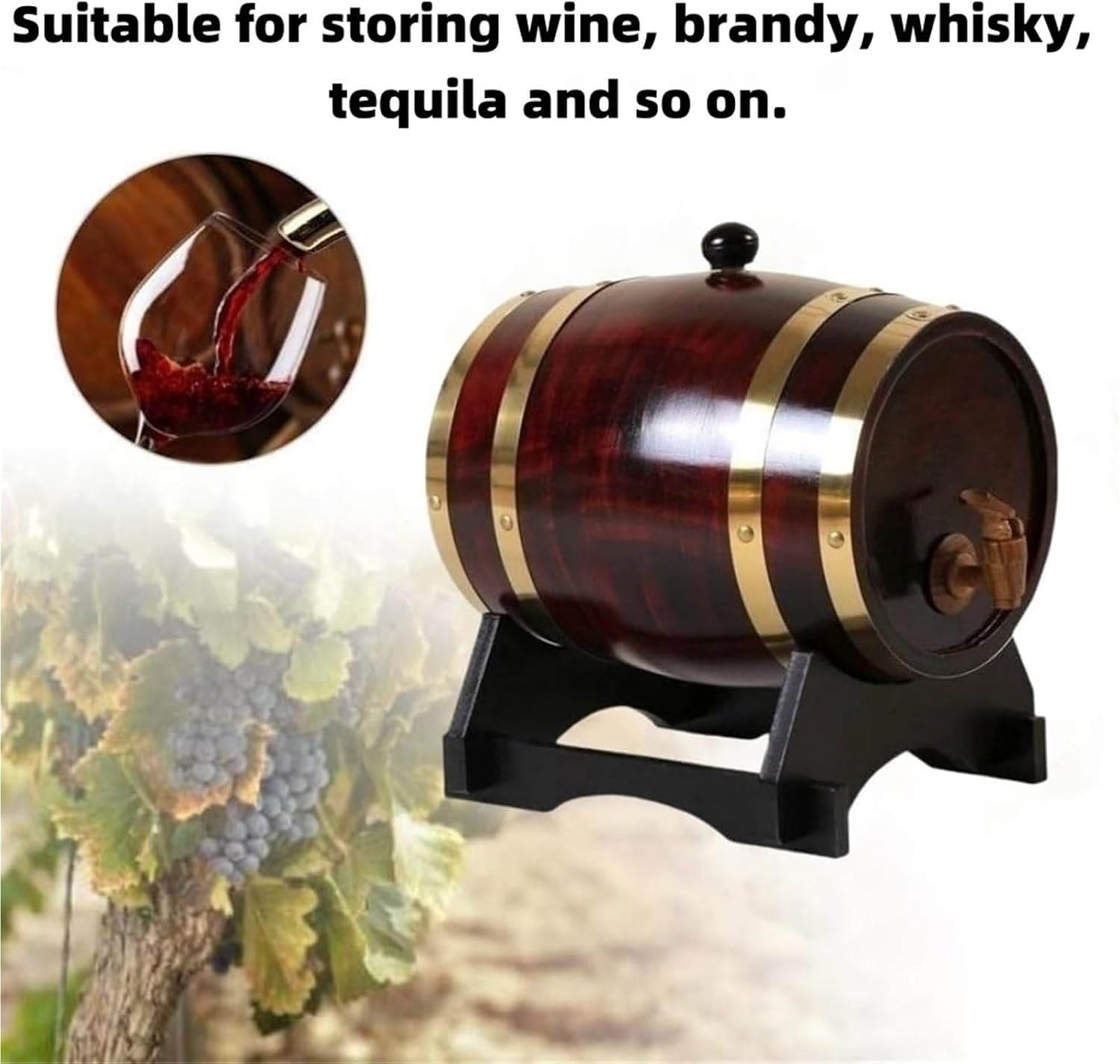 10L Wine Barrel with Stand – Wooden Whiskey Aging Barrel for Bourbon, Beer, and Cocktails – Home Bar Alcohol Dispenser & Party Decor (Brown Black)(Reddish Brown,5liter)