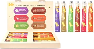 Honey Twigs - Gift pack : Assorted flavours | Cinnamon, Vanilla, Lemon, Turmeric, Litchi, Himalayan honey - 36 Count x 8 g (6 Honey sticks per flavour) = 288 g | On the Go, Mess-Free