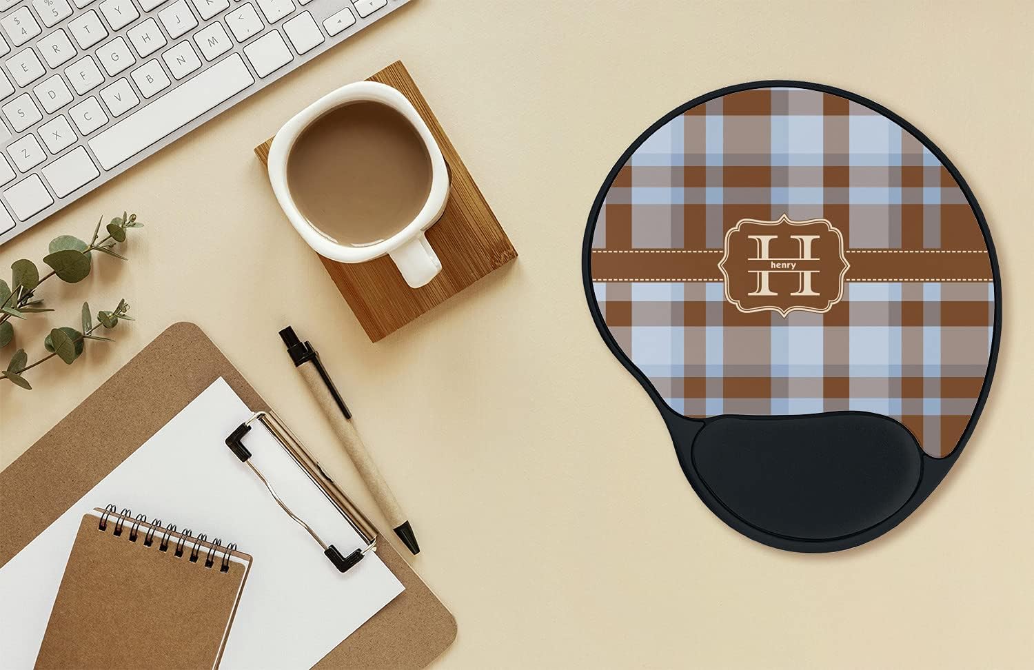 Personalized Two Color Plaid Mouse Pad with Wrist Support