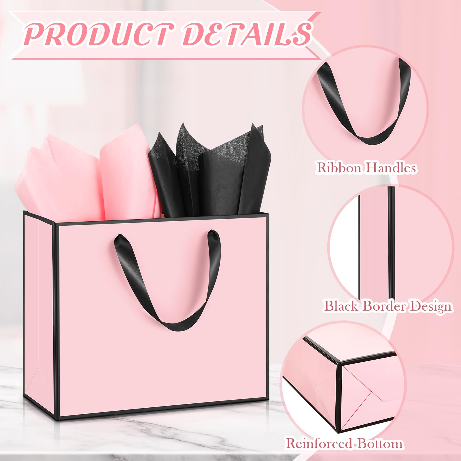 ReliThick Paquete de 12 bolsas de regalo de papel metálico con asa y pañuelo, 11.8 x 10 x 4 pulgadas, bolsa de agradecimiento para graduación, boda, novia, fiesta de cumpleaños, baby shower,